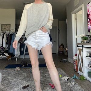 Cream and grey cashmere color block sweater